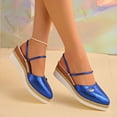 thumbnail image 4 of Rokment Womens Platform Wedge Dress Slip on Sandals 2026 Summer Fashion Metallic Two-Ways Convertible Leather Closed Toe Clogs Slingback Dressy Slides for Bride Wedding Blue Size 6, 4 of 8