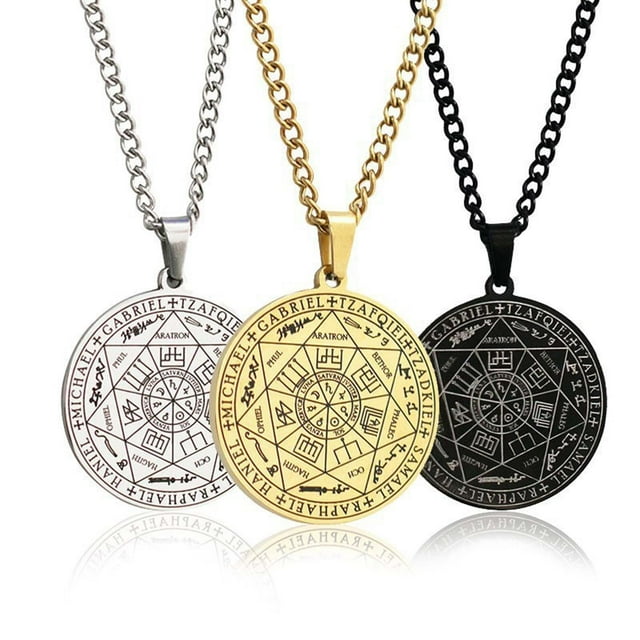Xihbxyly Collar Redondo de Aleación de 31 Mm con Colgante de Arcángel, Cadena de Eslabones de Acero Inoxidable, Estilo Clásico y Elegante, Accesorio Versátil para Cosplay, Ideal para Bodas y Fiestas,