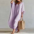 thumbnail image 5 of YuXingFu Casual Summer Dresses for Women Maxi Crew Neck Plus Size Womens Dress Long Sleeve Solid Color Long Casual Summer Purple M, 5 of 9
