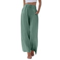 thumbnail image 2 of Army Green Palazzo Pants Women Flowy Casual High Waist Wide Leg Lounge Cruise Beach Vacation Boho Trousers with Pockets 27" 43" Inseam, 2 of 6