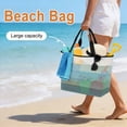 thumbnail image 3 of Teal Ombre Beach Bag for Women, Large Breathable Mesh Beach Tote Bag, Modern Abstract Art Farmhouse Striped Sandproof Lightweight Travel Bags for Vacation Picnic Swimming Pool 15.7"x15.7"x9.1", 3 of 9