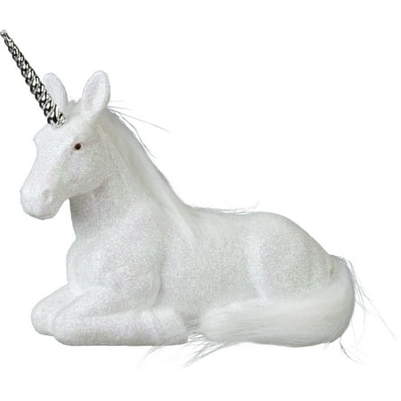 Magical Laying Unicorn Figurine in White Glitter