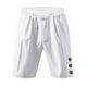 thumbnail image 5 of pstuiky Hombres bajos, Pantalones cortos de lino con cintura elástica y botones de color liso para hombre, versátiles y a la moda. Pantalones cortos para correr para hombre, 5 of 9