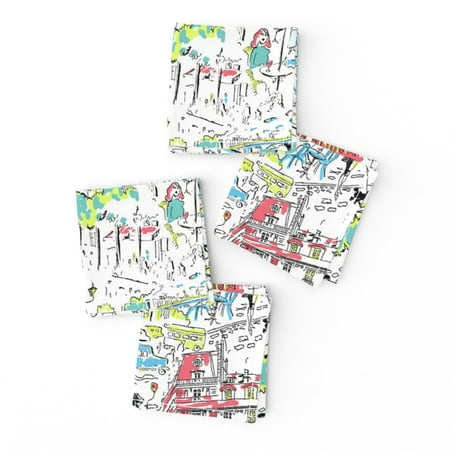 Cocktail Napkins Paris Novelty 1950s Trees Retro Green Eiffel