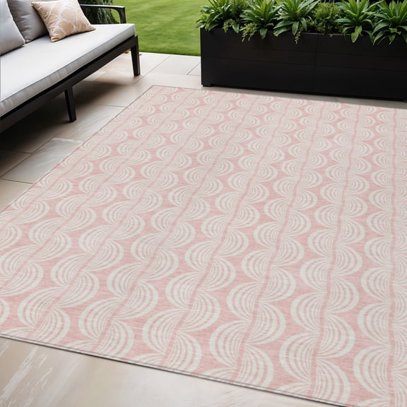 5' X 8' Pink And Gray Ogee Washable Indoor Outdoor Area Rug