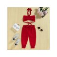 thumbnail image 2 of Qmyliery Kids Girls Casual Suit, Solid Color Sleeveless Backless Halter Tops+See-Through Long Pants, 2 of 9