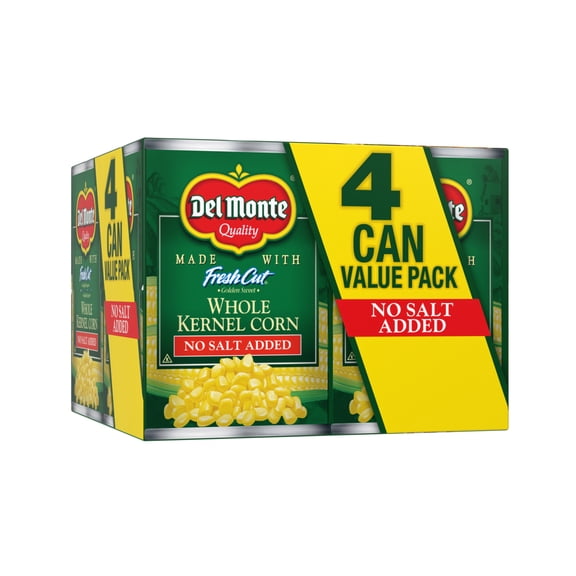 Del Monte No Salt Added Golden Sweet Whole Kernel Corn, 15.25 oz Can (Pack of 4)