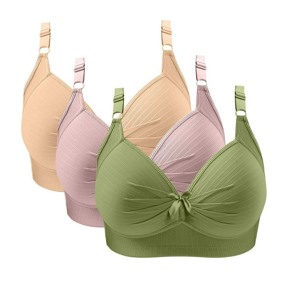 Fatuov Women's T-Shirt Bra Wireless Full Coverage Seamless Breathable Bras for Everyday Wear Push Up Plus Size Bralette, 3-Pack, Multicolor, 44B
