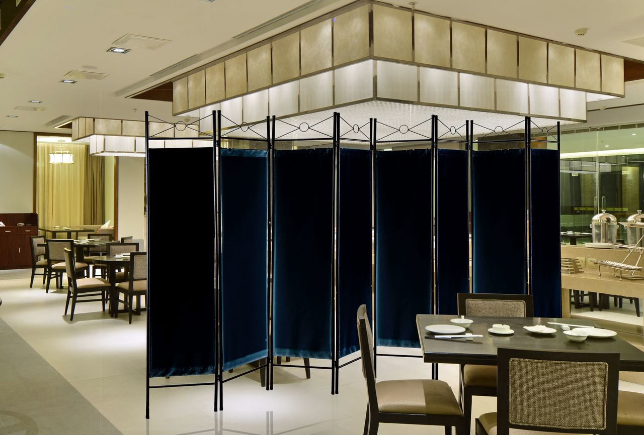 Legacy Decor Fabric Metal 8 Panel Room Divider, 71" Tall, Black Color