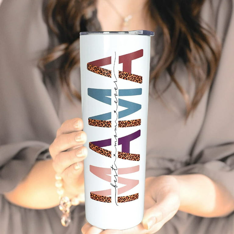 Lucky Love Mama + Mini Stainless Steel Cups for Kids and Adults - 3D Printed Leopard Insulated Tumblers with Lids and Straws Making This Mom Mug and