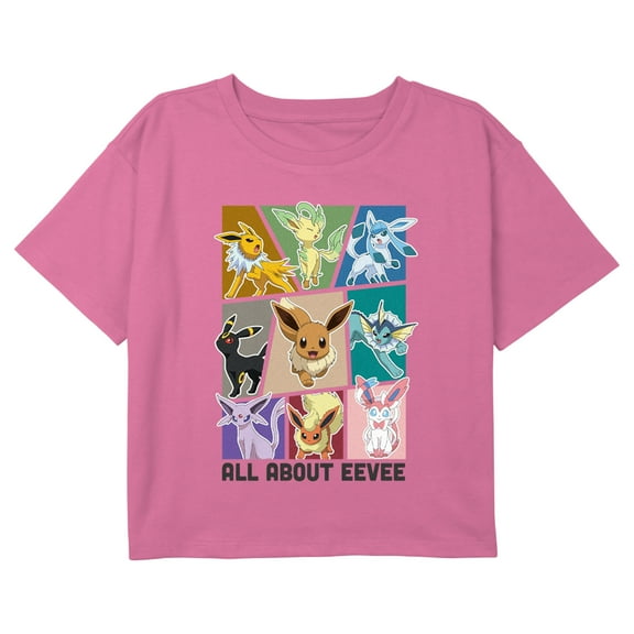 Girl's Pokemon All About Eeveelutions Graphic Cropped T-Shirt Light Pink Medium