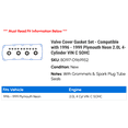 thumbnail image 2 of Valve Cover Gasket Set - Compatible with 1996 - 1999 Plymouth Neon 2.0L 4-Cylinder VIN C SOHC 1997 1998, 2 of 2