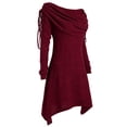 thumbnail image 3 of Foulard Liquidation Grande Taille Femmes Tendance Solide Froncée Longue Tunique Col Rabattu Haut Blouse Hauts Rouge L, 3 of 3