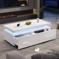 thumbnail image 4 of Noble House 37.4" High-Gloss Coffee Table,LED Lit with 2 Drawers,White, 4 of 9