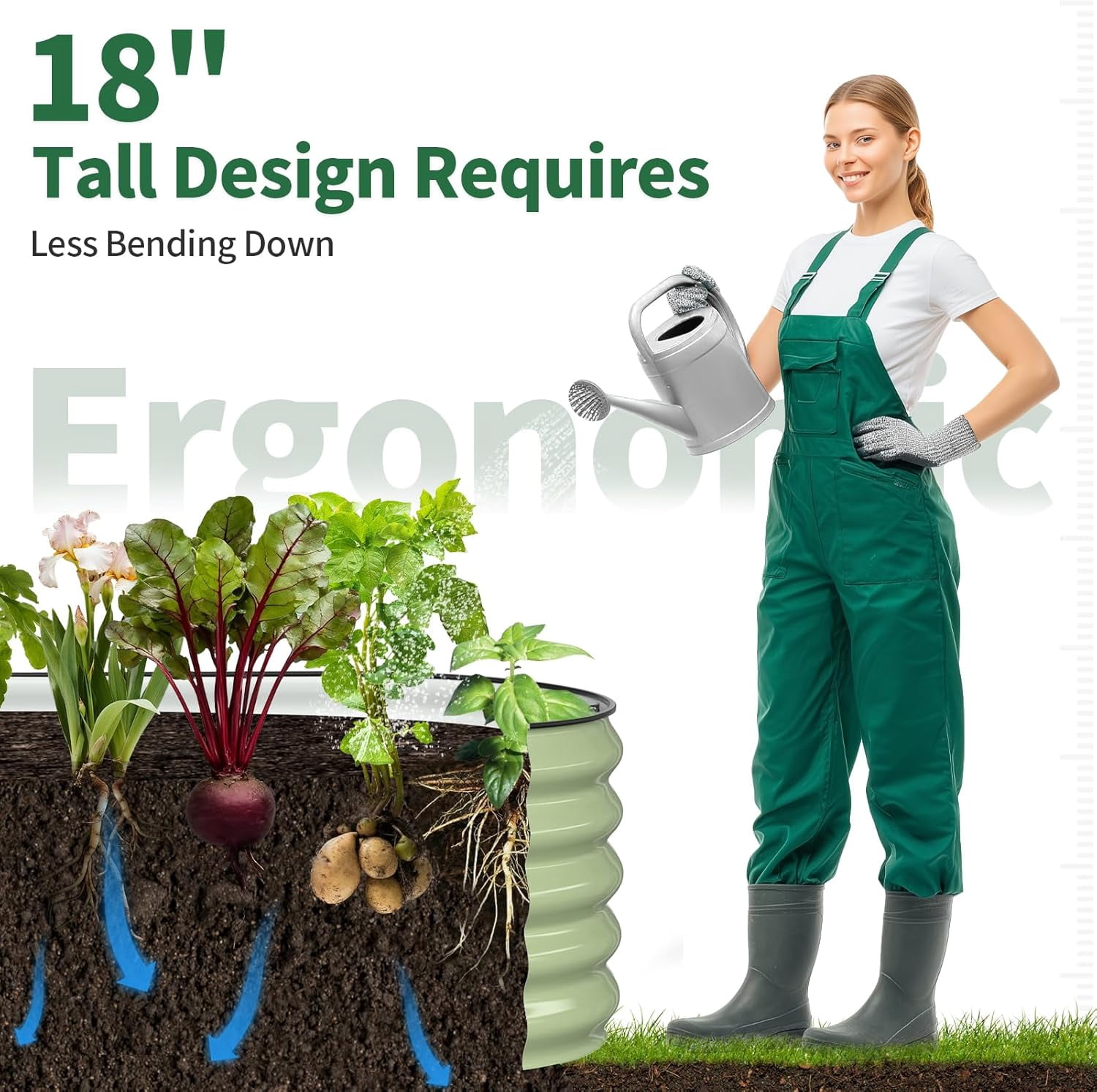 Raised Garden Bed, Metal Galvanized Steel Oval Garden Bed 8x2x1.5 ft with 18-Inch Deep Open-Bottom Design for Outdoor Vegetable Gardening, Fruit Green