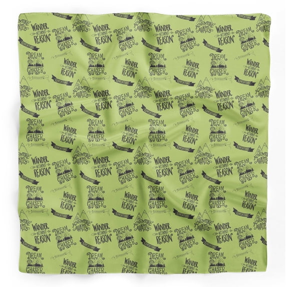 Bimba Green Dream Chaser Text Printed Pure Silk Scarf For Hair Neck Head Bandanas For Women 40 x 80 Inches