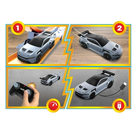 Grey Hot Wheels RC 1:64 Scale Ford Mustang GTD, Battery-Powered Remote-Control Toy Car