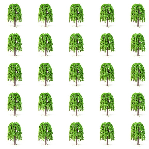 25 Pcs Willow Tree Model 3D Landscape Decoration For Train Railway Layout 5.5Cm Green Plastic Resin