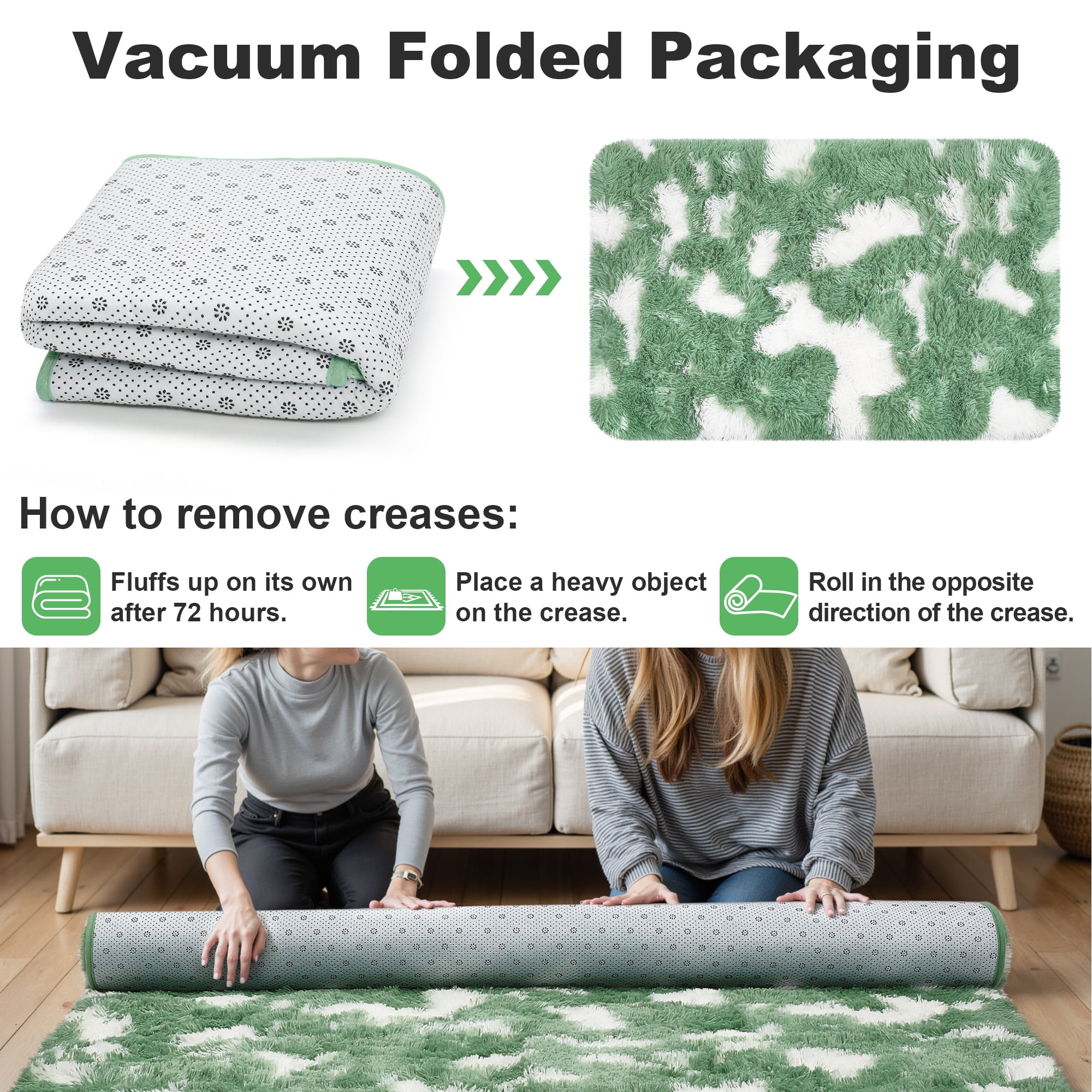 Lalado 5ft x 8ft Shag Area Rug, Soft Fluffy Indoor Tie-Dye Area Rugs for Living Room Bedroom Decor Carpet, Green & White