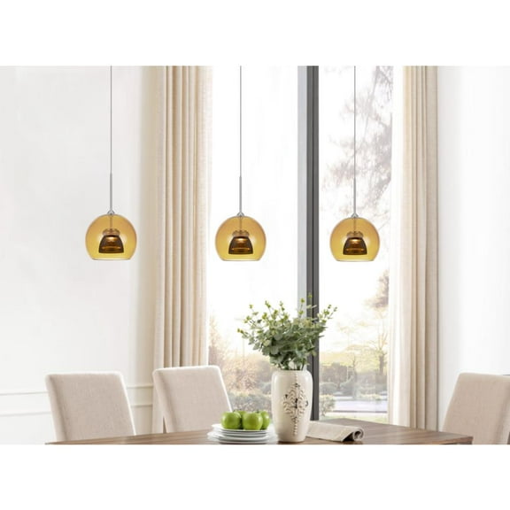 Integrated Dimmable Led Double Glass Mini Pendant Light. 6W, 450 Lumen, 3000K In Amber, Smoke