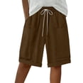 thumbnail image 6 of Endives Womens Linen Short Elastic Waist Solid Color Knee Length Casual Loose Rolled Up Shorts Beach Shorts, 6 of 7