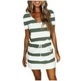 thumbnail image 2 of ZKCCNUK Women Casual V-Neck Short Sleeve Bandage Stripe Printing Loose Dress Wedding Guest Dresses for Beach Party on Clearance, 2 of 5