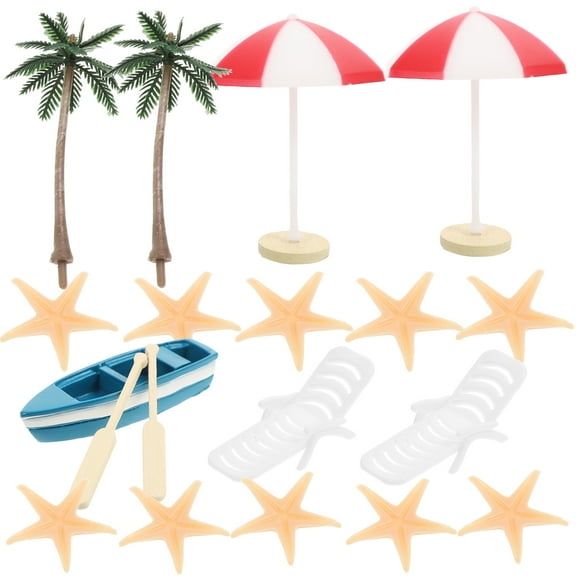 17-Piece Mini Beach Decoration Set with Doll, Beach Chair, Umbrella, Palm Tree, and Seaside Cake Toppers for Party and Home