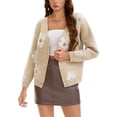 thumbnail image 1 of Cárdigans Florales de Cuello en V ATHLECHIC para Mujeres, con Botones, Abiertos, de Manga Larga, Suéter de Punto, Ropa Exterior, Talla M, Caqui, 1 of 5
