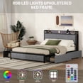 thumbnail image 5 of Queen Size Upholstered Bed Frame with 4 Drawers and LED Headboard,Linen Modern Upholstered Platform Bed,Built in Charging Station,Noise-Free,Metal Support,No Box Spring Needed for Bedroom, 5 of 6