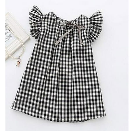 

ROAONOCOMO Little Girls Summer Princess Dress Plaids Bowknot Flying Sleeves Dress