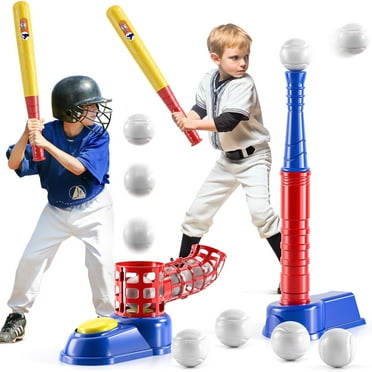 2 in 1 Tee Ball Set for Kids 3-5|5-8, Kids Baseball Tee, T-Ball Set with 10 Balls, Step on Pitching Machine, Batting Tee, Outdoor Sport Toy Games for 3 4 5 6 7 8 Year Old Boys Kids Toddler