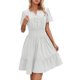 thumbnail image 1 of Vestido holgado de manga corta con cuello en V para mujer - Poliéster ligero - Elegante e informal para primavera/verano/otoño, 1 of 4