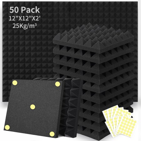 Acoustic Foam Panels 50 Pack (2"x12"x12") - Sound Proof Foam Pyramid Tiles for Walls, Studio, Home Theater & Noise Reduction