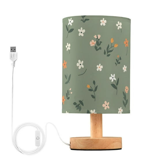 Bedside Desk Lamp LED Bulb Night Light USB Power Fabric Lampshade Table Lamps Cute Small Flowers and Leaves