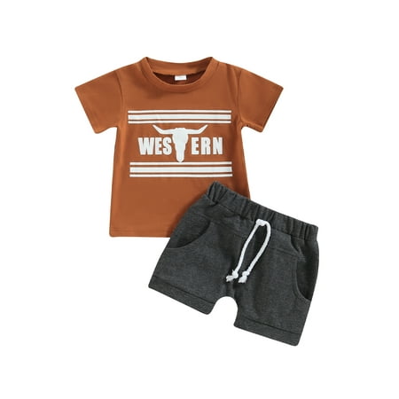 

Ma&Baby Western Baby Boy Cow Print Short Sleeve T-Shirt and Shorts Set Toddler Western Cowboy Outfits