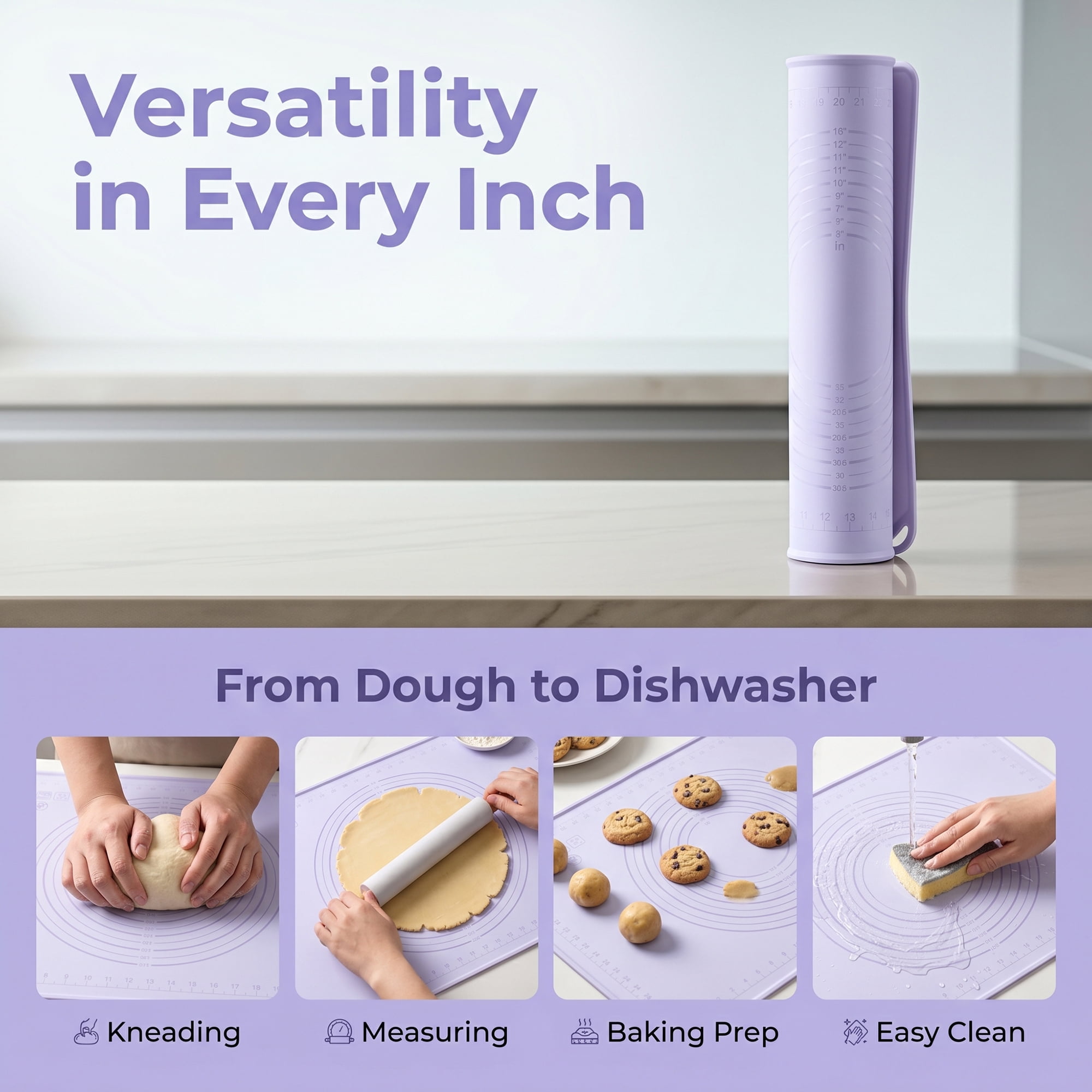 Unique Bargains Solid Color Silicone Pastry Baking Mat with Measurements Purple 19.7"x27.6"