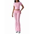 thumbnail image 2 of Women'S 2 Piece Outfits Lounge Sets Ruched Short Sleeve Tops High Waisted Wide Leg Pants Tracksuit Sets Pink L, 2 of 10