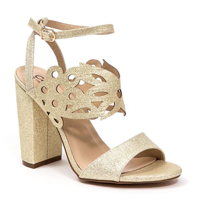 gold wide heel shoes