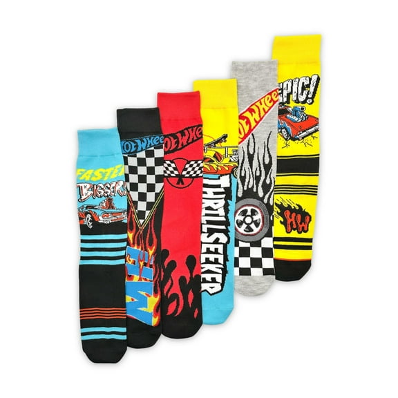 Hot Wheels Men's Casual Crew Socks, 6-Pack, Size 8-12