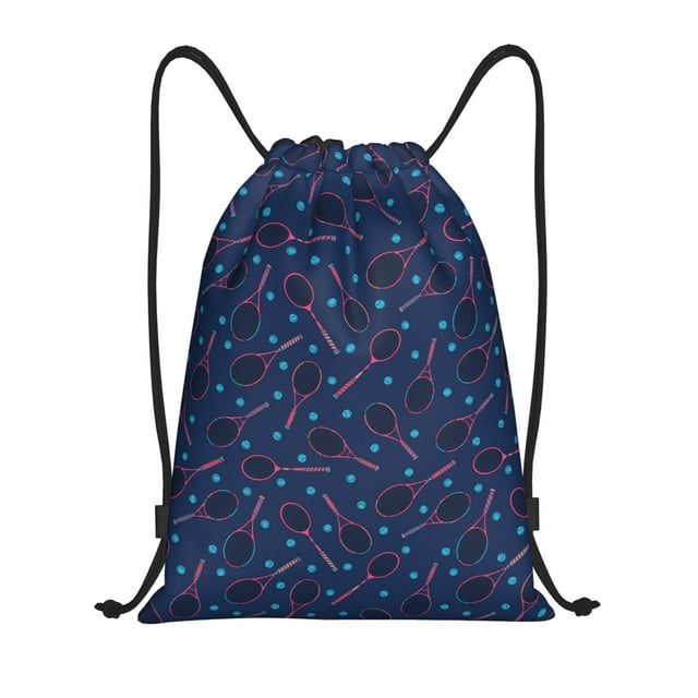 Fotbe Tennis Racket Pattern Drawstring Backpack, Gym Bag, Lightweight Backpack, Water-Resistant Bag Travel Sports Backpack, Fitness Bag, Yoga Bag-Medium