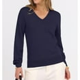 thumbnail image 6 of WTOBBY Women's Casual V-Neck Sweater Base Layer, Knitted Long Sleeve Solid Color Top for Layering and Everyday Outfits, Comfortable and Versatile,Navy XL, 6 of 6