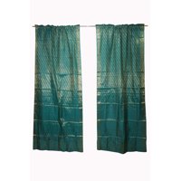 Mogul 2 Indian Sari Curtain Window Treatment Drape Panel Brocade Border Rod Pocket Handmade Curtains Home Décor 96 inch