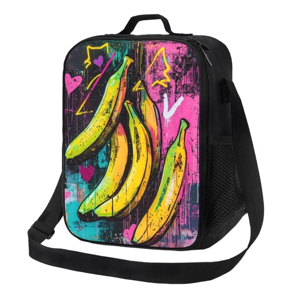 Graffiti Banana Lunch Bag Reusable Lunch Box Insulated Tote Bag with Adjustable Shoulder Strap