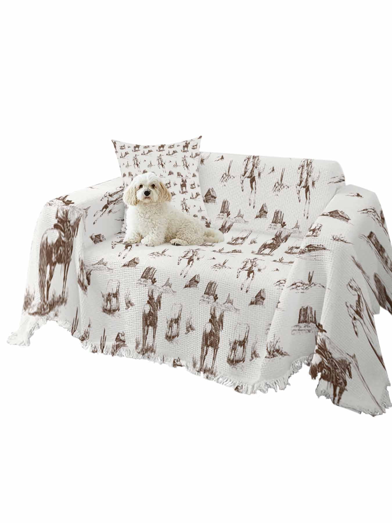 Western Cowboy Couch Cover for Dogs, Retro Desert Cactus Country Cowboy Brown Washable Sofa Covers Slipcover for Pets Dogs Futon Cover, Couch Recliner Covers, Oversized Chair Slipcover 71"x91"
