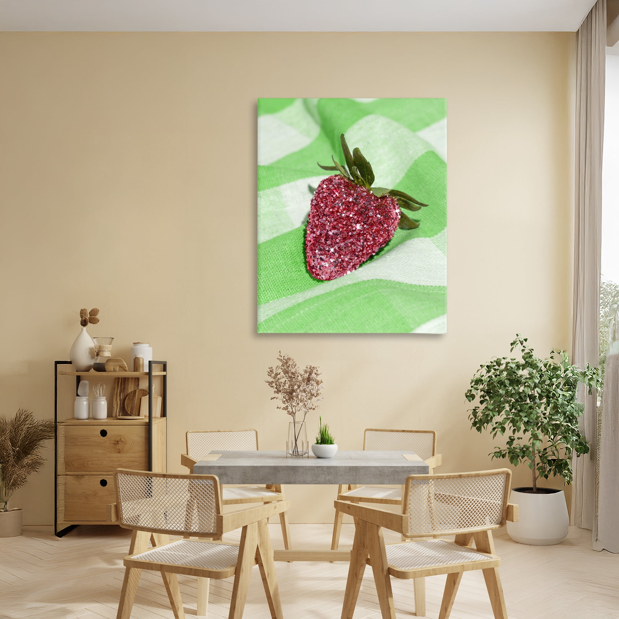 Stupell Industries Glimmer Strawberry on Green Canvas Wall Art, design by LISH Creative