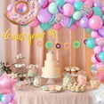 thumbnail image 2 of 81 piezas de decoración de fiesta de cumpleaños de donut, kit de guirnalda de globos de donut, suministros para fiestas de crecimiento, pancartas, confeti rosa, azul aguamarina, globos de látex para, 2 of 5