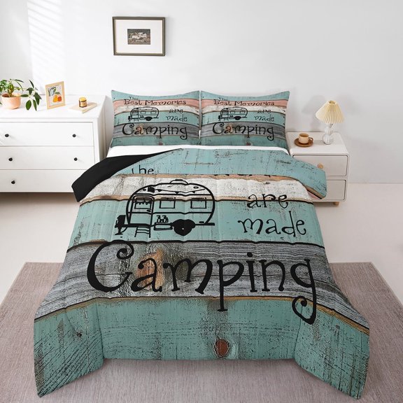 Erosebridal Cartoon Car Bedding Twin Comforter Set,Happy Camping Down Comforter,Lodge Cabin Bedding Sets Twin with Comforter,Breathable Boys Bedroom Decor,Reversible,3pcs