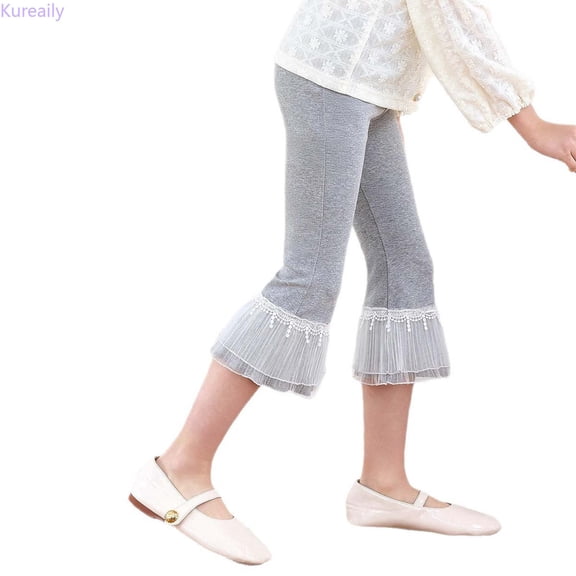 Kureaily Girls Summer Casual Capri Pants Flared Leggings Stretchy Soft Everyday Basic Bottoms For Toddler Kids/ 2-3 Years/ Little Kid (Gray)