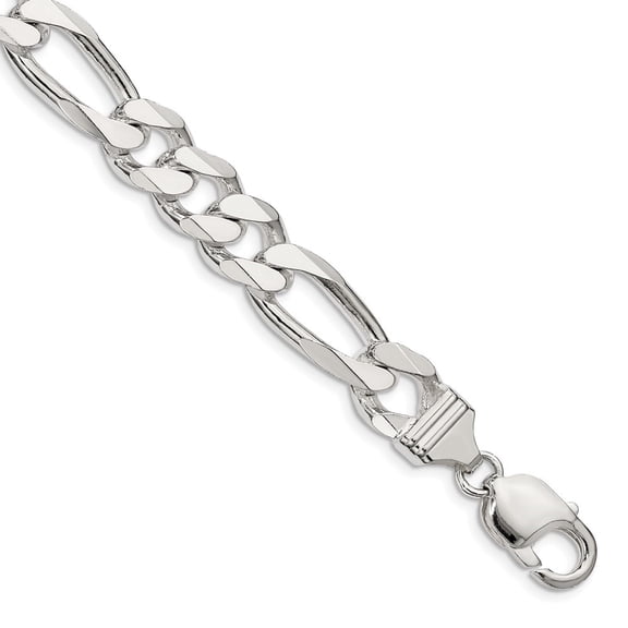Diamond2Deal 925 Sterling Silver 10.75mm Figaro Chain Bracelet for Men 8"