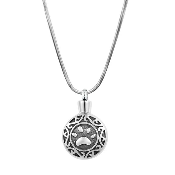 Paw Print Celtic Filigree Cremation Urn Necklace for Ashes Memorial Necklace Keepsake Ashes Cremation Jewelry Free Funnel Kit and Velvet Jewelry Box